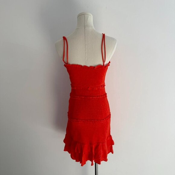 Olivaceous Smocked Ruffle Mini Dress | Red/Orange | Women’s Size Small - Picture 3 of 4